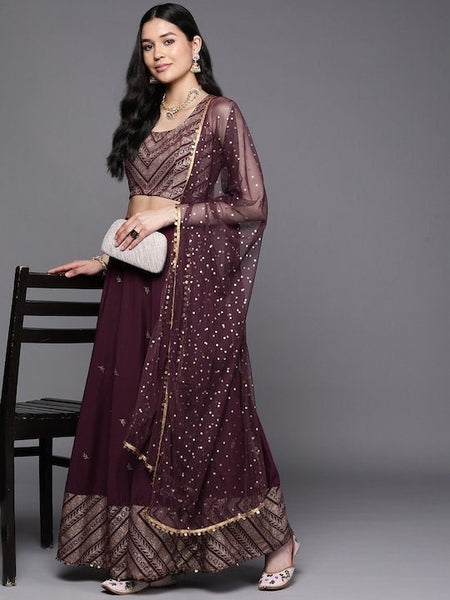 Printed Sequin Foil Print Ready to Wear Lehenga & Blouse With Dupatta, Indo Western Set for women, Indian Wedding wear outfit, Lehenga Choli VitansEthnics