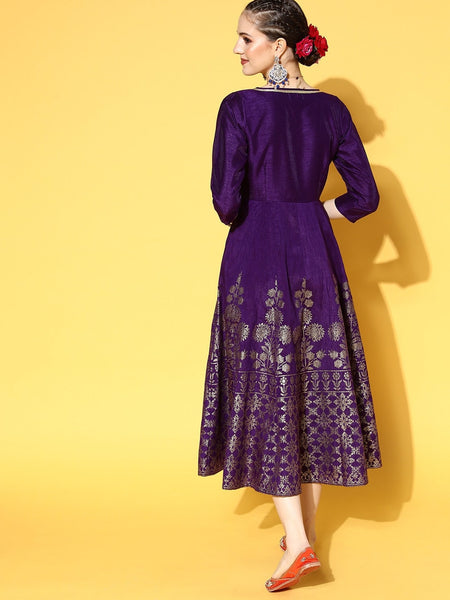 Purple Poly Brocade Ethnic Dress VitansEthnics