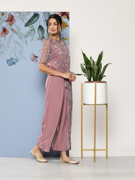 Mauve Floral Print Jumpsuit VitansEthnics