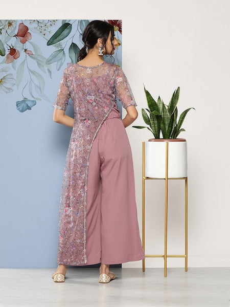 Mauve Floral Print Jumpsuit VitansEthnics