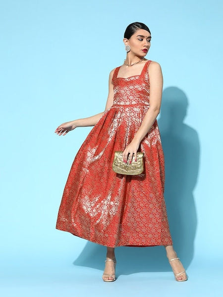 Brocade Balconette Neck Maxi Dress VitansEthnics