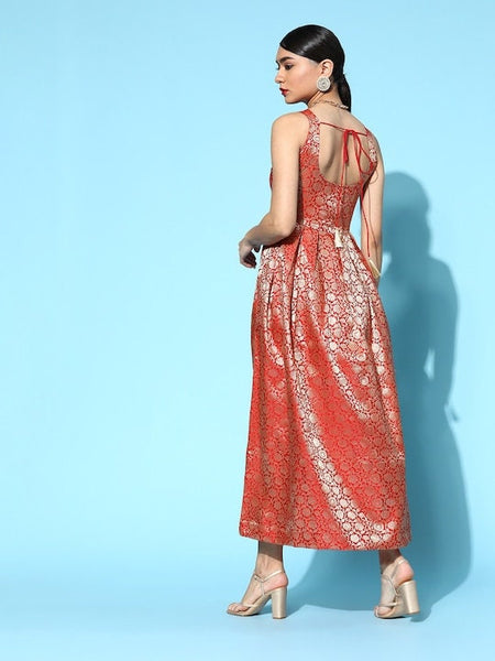 Brocade Balconette Neck Maxi Dress VitansEthnics