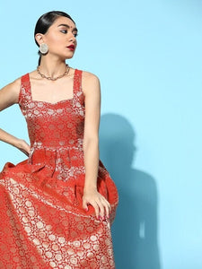 Brocade Balconette Neck Maxi Dress VitansEthnics