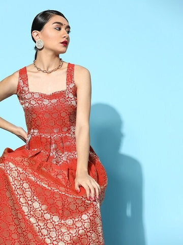 Brocade Balconette Neck Maxi Dress VitansEthnics