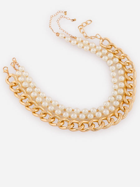 Gold Toned & White Choker Necklace VitansEthnics