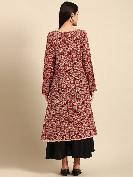 Designer Indian Layered Cotton Maxi Dress, Indian Dress For Women, Printed Indo Western Outfit, Anarkali Dress, Indian Dress With Jacket VitansEthnics