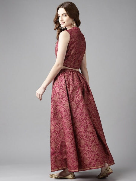 Burgundy Floral Printed Top with Palazzo Pant Set VitansEthnics