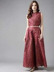 Burgundy Floral Printed Top with Palazzo Pant Set VitansEthnics