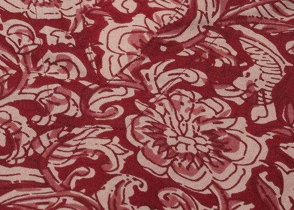 Maroon Floral Print Ethnic A-Line Pure Cotton Midi Dress For Women, Indo Western Dress, Indian Ethnic Dress for women, Fusion Midi Dress VitansEthnics