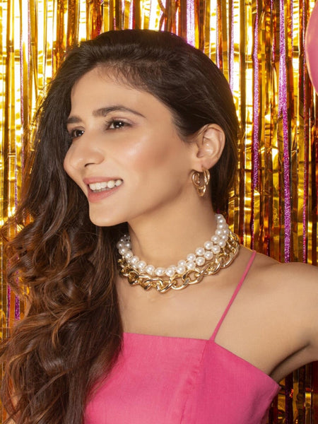 Gold Toned & White Choker Necklace VitansEthnics
