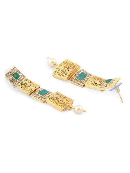 Gold-Toned AD Studded Necklace Set, Indian Jewelry, Motif Necklace Set, Wedding, Bridal Set, Indian Jewellery, Necklace Earrings Ring Set VitansEthnics