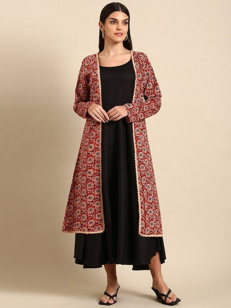 Designer Indian Layered Cotton Maxi Dress, Indian Dress For Women, Printed Indo Western Outfit, Anarkali Dress, Indian Dress With Jacket VitansEthnics