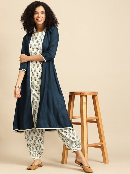 Indian Cotton Kurta Set With Jacket For Women, Indian Dress For Women, Printed Indo Western Outfit, Anarkali Dress, Indian Dress With Jacket VitansEthnics