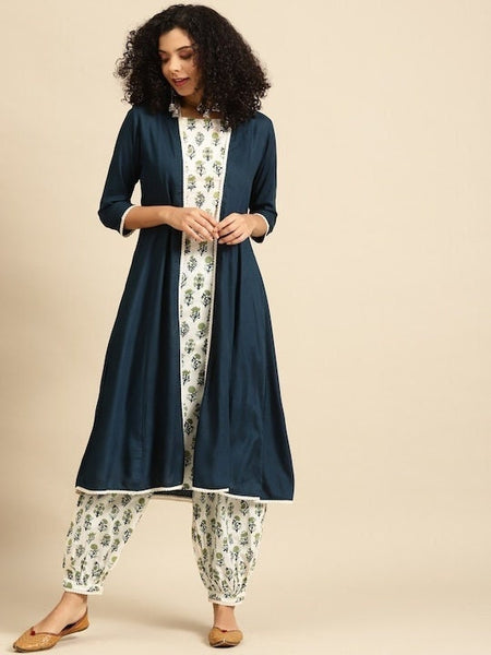 Indian Cotton Kurta Set With Jacket For Women, Indian Dress For Women, Printed Indo Western Outfit, Anarkali Dress, Indian Dress With Jacket VitansEthnics