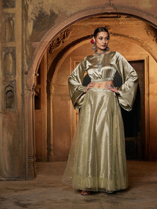 Satin Crop Top With Sequin Maxi Skirt For Women, Lehenga Choli Set, Indo Western Dress, Indian Dress, Party Wear Fusion Set VitansEthnics