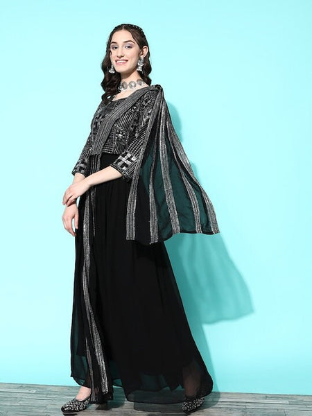 Elegant Black Embroidered Ready to Wear Lehenga Choli with Dupatta, Indo Western Ethnic Set for women, Designer Indian Wedding wear outfit VitansEthnics
