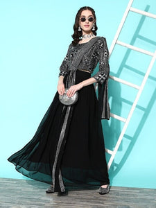 Elegant Black Embroidered Ready to Wear Lehenga Choli with Dupatta, Indo Western Ethnic Set for women, Designer Indian Wedding wear outfit VitansEthnics