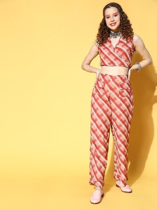 Designer Indian Crop Top With Palazzo Set, Indian Blouse With Palazzo Set, Indo Western Dress For Women, Indian Dress, Indian Co-ord Set VitansEthnics