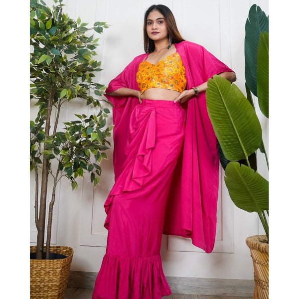 Women Brocade Crop Top With Dhoti Skirt And Long Jacket, Indo Western Ethnic Set for Women, Designer Party Wear Suit, Fusion Outfit VitansEthnics