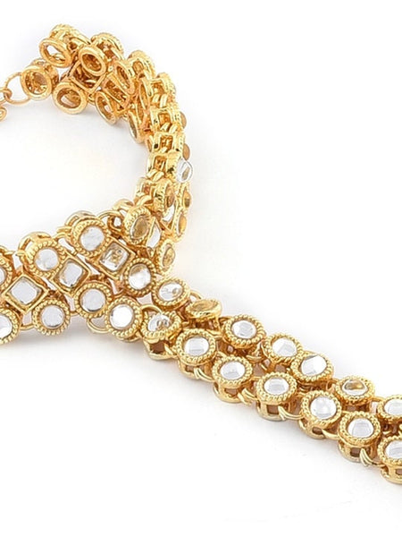 Women Gold-Toned & Red Kundan Ring Bracelet, Hand harness For Women, Haath Phool, Bracelet With Adjustable Ring, Indian Traditional Bracelet VitansEthnics