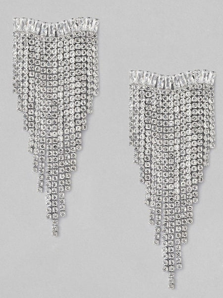 Silver-Plated Handcrafted CZ Stone-Studded Classic Drop Earrings, Indian Earrings For Women, Engagement Earrings, Bollywood Style Earrings VitansEthnics