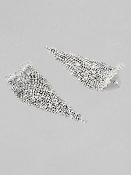 Silver-Plated Handcrafted CZ Stone-Studded Classic Drop Earrings, Indian Earrings For Women, Engagement Earrings, Bollywood Style Earrings VitansEthnics