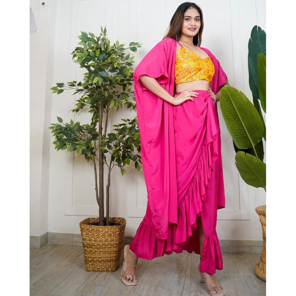 Women Brocade Crop Top With Dhoti Skirt And Long Jacket, Indo Western Ethnic Set for Women, Designer Party Wear Suit, Fusion Outfit VitansEthnics