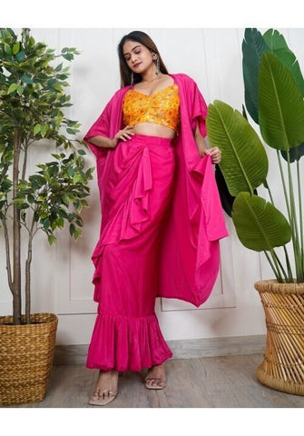 Women Brocade Crop Top With Dhoti Skirt And Long Jacket, Indo Western Ethnic Set for Women, Designer Party Wear Suit, Fusion Outfit VitansEthnics