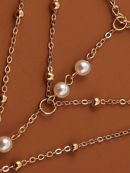 Women White Pearls Gold-Plated Multi Stranded Ring Bracelet, Bracelet With Attached Ring, Indian Jewellery, Bracelet Ring Set VitansEthnics