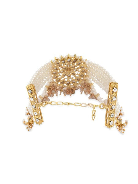 Gold-Plated Pearls & Kundan Studded Wraparound Bracelet For Women, Indian Bracelet, Bracelet For Wedding, Pearl Bracelet VitansEthnics