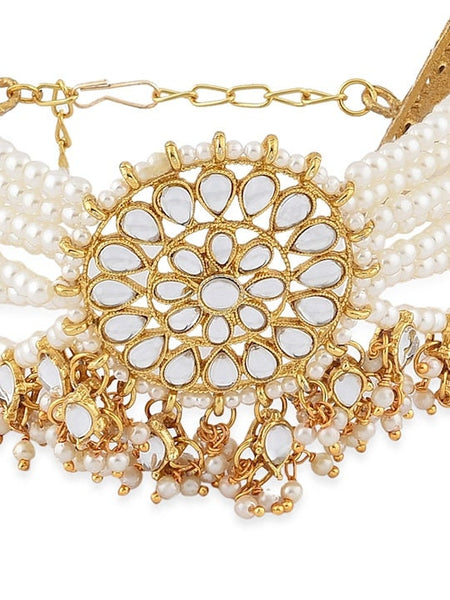 Gold-Plated Pearls & Kundan Studded Wraparound Bracelet For Women, Indian Bracelet, Bracelet For Wedding, Pearl Bracelet VitansEthnics