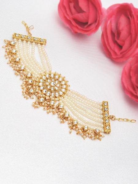Gold-Plated Pearls & Kundan Studded Wraparound Bracelet For Women, Indian Bracelet, Bracelet For Wedding, Pearl Bracelet VitansEthnics