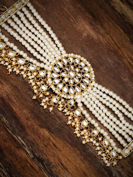 Gold-Plated Pearls & Kundan Studded Wraparound Bracelet For Women, Indian Bracelet, Bracelet For Wedding, Pearl Bracelet VitansEthnics