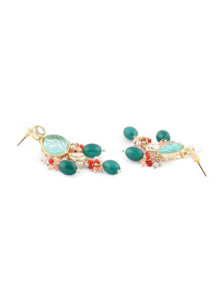 Gold-Plated Stone Studded Jewellery Set, Indian Necklace Earrings Ring Set, Multicolor Bollywood Jewelry Set VitansEthnics