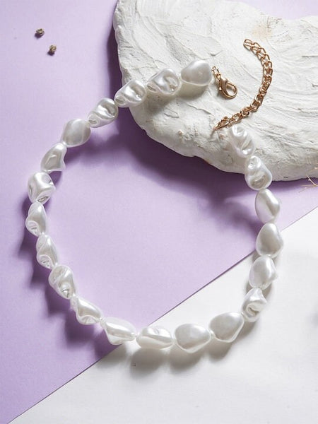 White Gold-Plated Baroque Pearl Choker Necklace, Choker Necklace For Women, Indian Choker, Contemporary Choker Necklace VitansEthnics