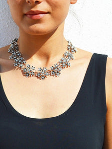 Silver-Plated & Black Rhinestone Choker, Choker Necklace For Women, Indian Choker, Contemporary Choker Necklace VitansEthnics
