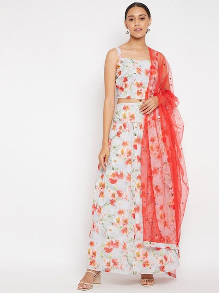 Women Floral Printed Regular Top with Skirt & Dupatta, Indian Crop Top with Skirt Dupatta, Indian Wedding Outfits, Indian Ethnic Wear VitansEthnics