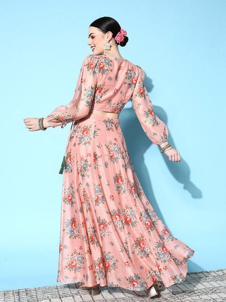 Indian Floral Crop Top With Maxi Skirt Set For Women, Lehenga Choli Women, Indian Blouse With Skirt Set, Indian Dress, Indo Western Dress VitansEthnics