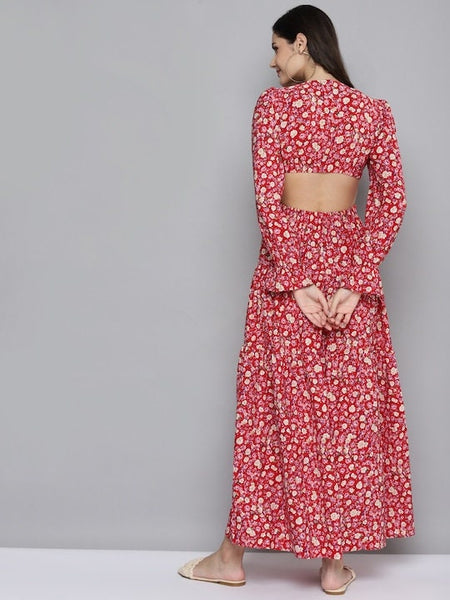 Romantic Red Floral Cutout Maxi Dress, Indian Dress For Women, Indo Western Dress For Women, Party Wear Maxi, Summer Beach Wear Dress VitansEthnics