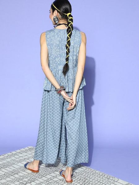 Designer Indian Grey & White Printed Peplum Jumpsuit For Women, Indo-Western Dress, Party Wear Indian Outfit, Indo western Outfit VitansEthnics