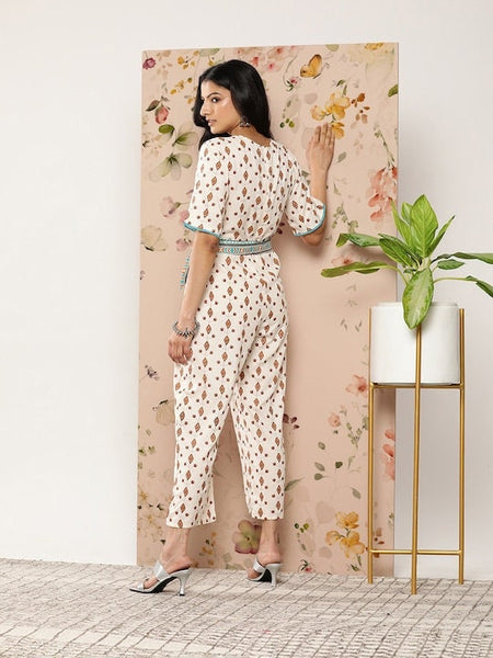 Off-White & Pink Printed Culotte Jumpsuit, Designer Indian Jumpsuit For Women, Indo Western Dress, Jumpsuits For Women, Fusion Wear Women VitansEthnics