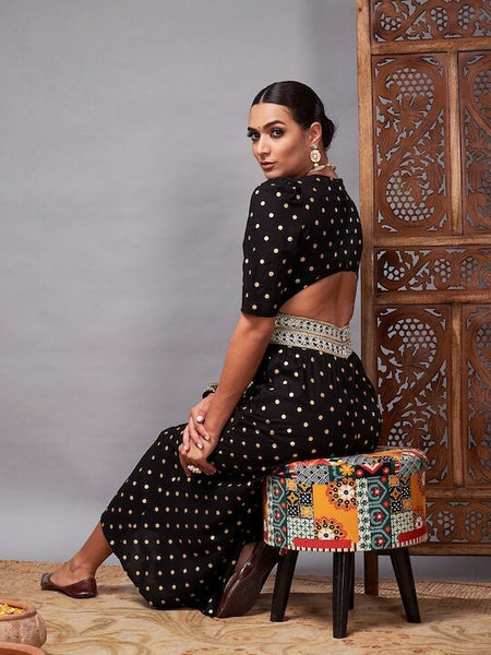 Designer Black Polka Dot Printed Jumpsuit For Women, Indo Western Dress, Party Wear Indian Dress, Jumpsuits For Women, Fusion Wear Women VitansEthnics