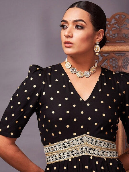 Designer Black Polka Dot Printed Jumpsuit For Women, Indo Western Dress, Party Wear Indian Dress, Jumpsuits For Women, Fusion Wear Women VitansEthnics
