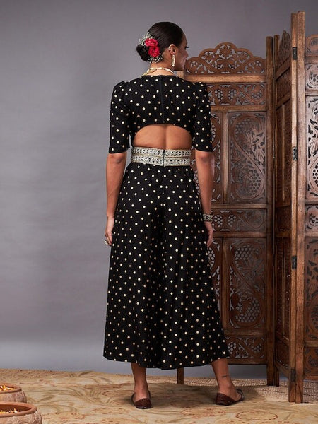 Designer Black Polka Dot Printed Jumpsuit For Women, Indo Western Dress, Party Wear Indian Dress, Jumpsuits For Women, Fusion Wear Women VitansEthnics
