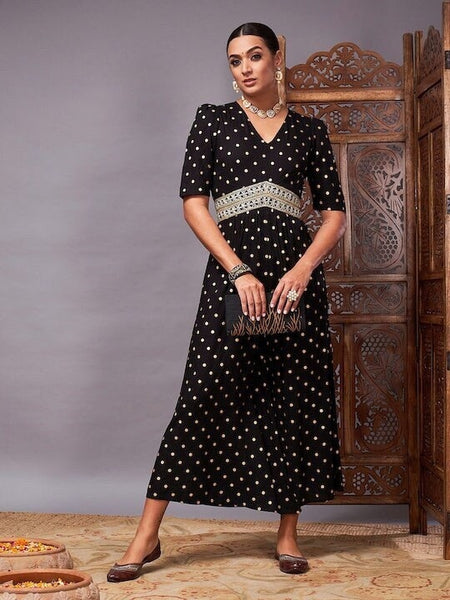 Designer Black Polka Dot Printed Jumpsuit For Women, Indo Western Dress, Party Wear Indian Dress, Jumpsuits For Women, Fusion Wear Women VitansEthnics