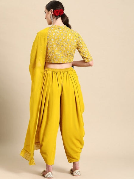 Women Georgette Ruffled Detail Dhoti Saree with Stitched Blouse, Ready to wear saree, Indo Western Dress, Dhoti saree set, Indian suit set VitansEthnics
