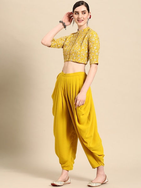 Women Georgette Ruffled Detail Dhoti Saree with Stitched Blouse, Ready to wear saree, Indo Western Dress, Dhoti saree set, Indian suit set VitansEthnics