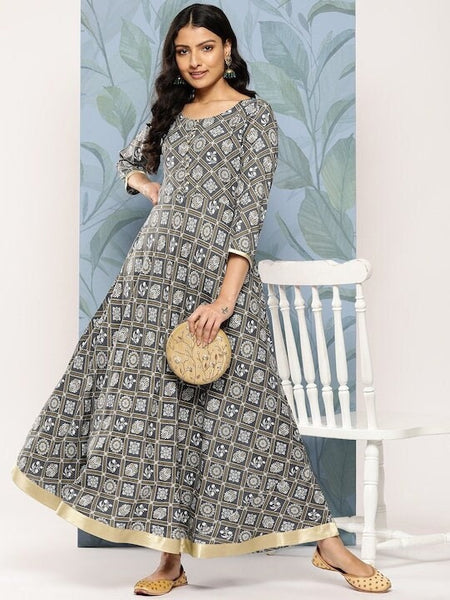 Floral Ethnic Printed Maxi Dress, Indo Western Dress For Women, Indian Dress, Fusion Dress, Anarkali Dress, Indian Gown VitansEthnics