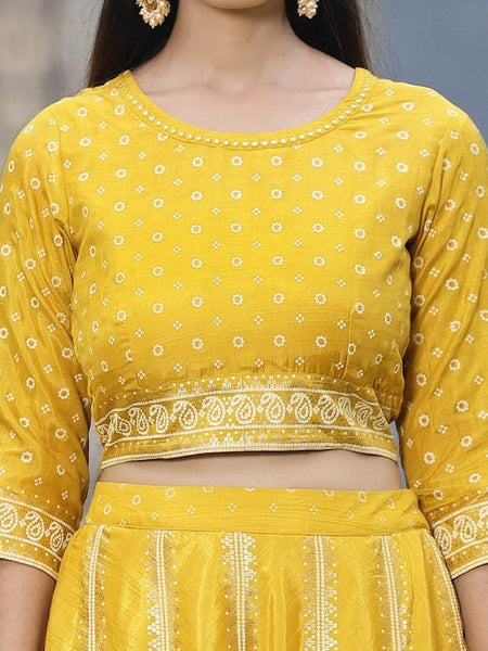 Mustard Yellow Printed Ready to Wear Lehenga Blouse With Dupatta, Indo Western Set for women, Indian Wedding Outfit, Lehenga Choli VitansEthnics