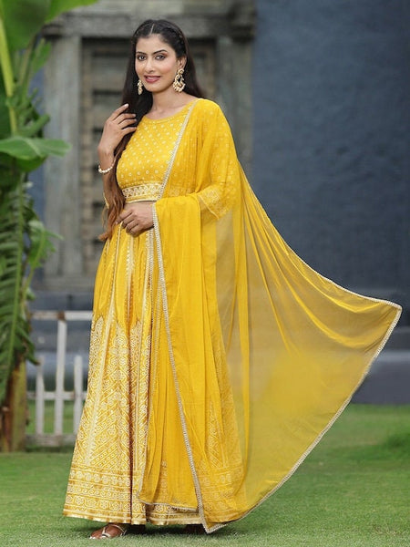 Mustard Yellow Printed Ready to Wear Lehenga Blouse With Dupatta, Indo Western Set for women, Indian Wedding Outfit, Lehenga Choli VitansEthnics